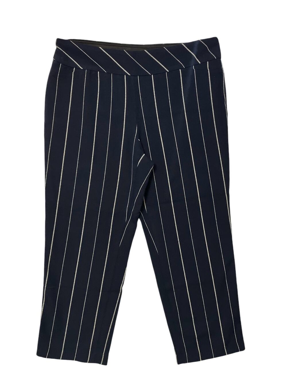 Investments Women's Navy W/White Stripes Soft Stretchy Capri Career Pants SZ 12S